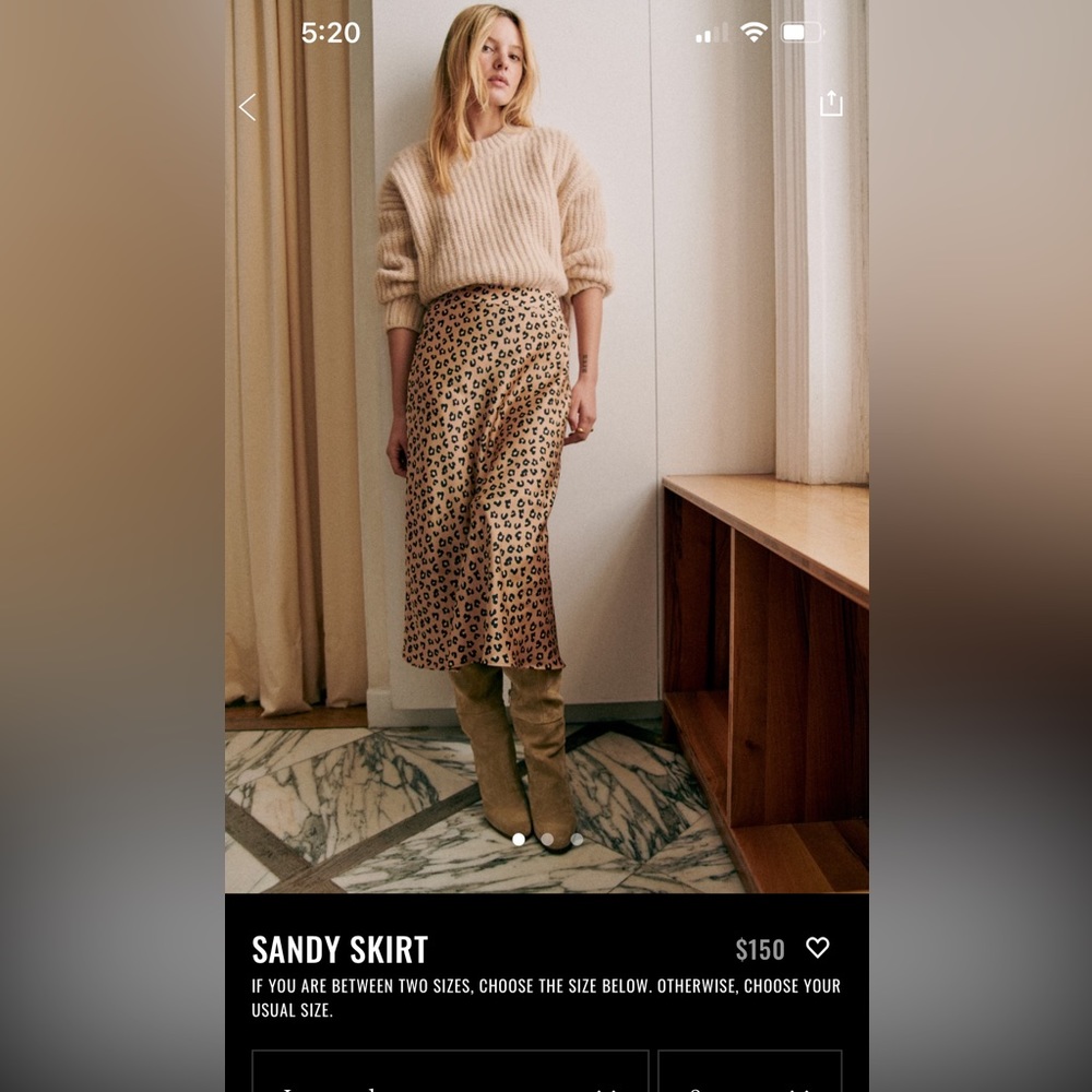 NWT Sezane Sandy midi skirt in leopard satin, 8